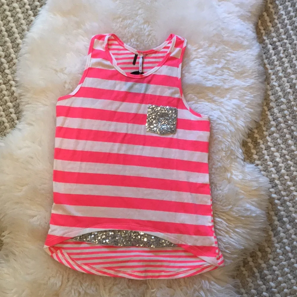 Pink white sequins tank top